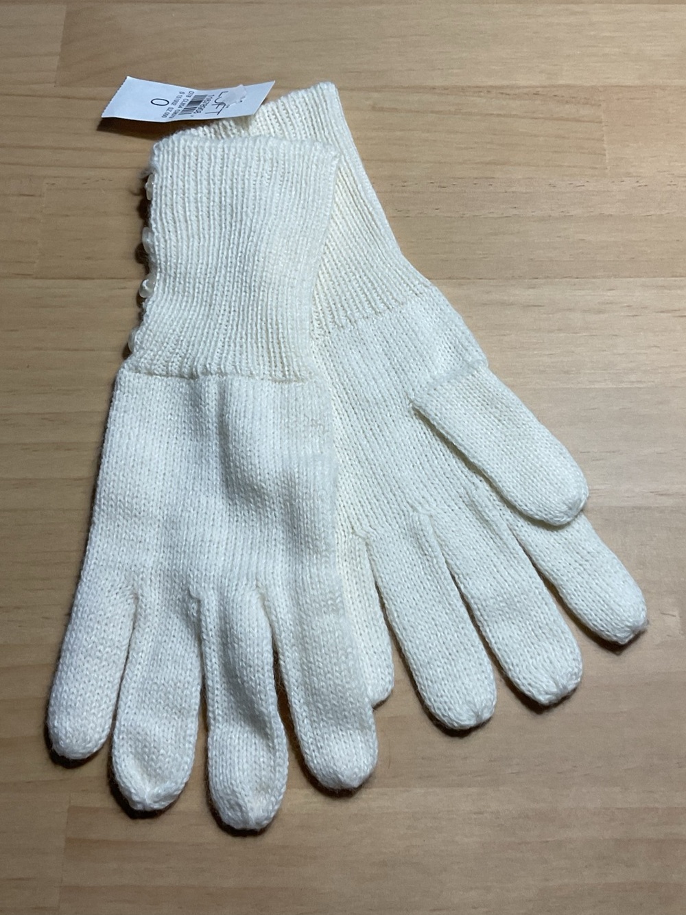 LOFT Cream Knit Women's Gloves Delicate Button Detail